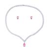 Princess Pink Diamond Stud Earrings Necklace Skinny Zircon Two-Piece Set Earrings Pendant Necklace Set