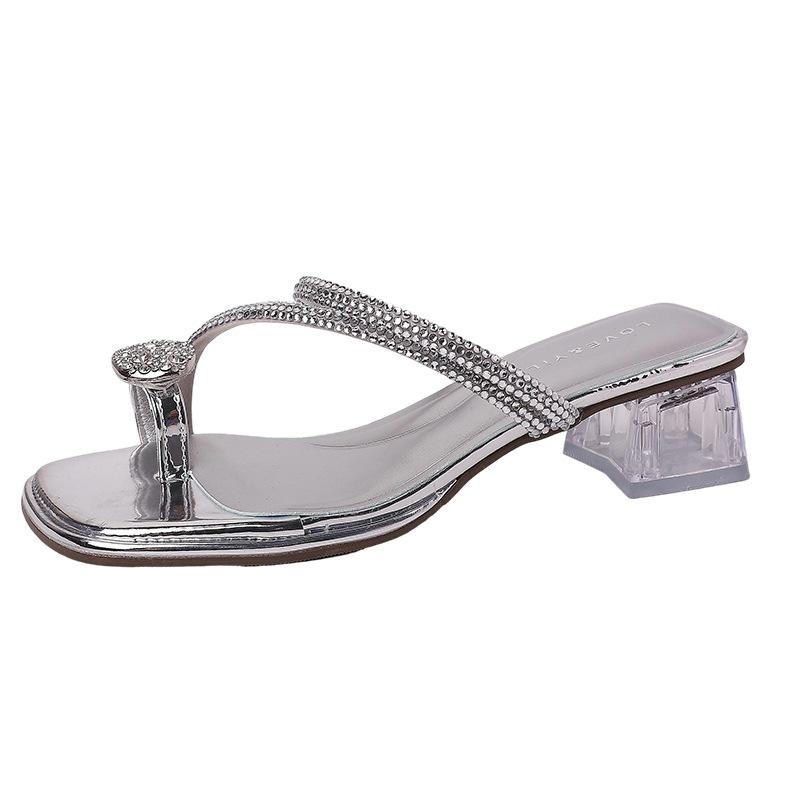 Rhinestone Temperament Is Thin and Versatile, High Heels for Women's Summer Wear, Spring and Summer with Skirts, Toe Slippers