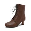 Fashion Autumn New Lace Up Ladies High Heel Shoes Strange Steampunk Boot Victorian Ankle Boots Women Pointed Toe Thick Soled Short Boots