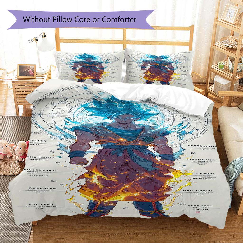 Ropa de cama con estampado de Son Goku, Juego de colcha, Funda de colcha, Funda de almohada, Regalo de cumpleaños para el hogar (1 * funda nórdica + 2 * fundas de almohada, sin núcleo)