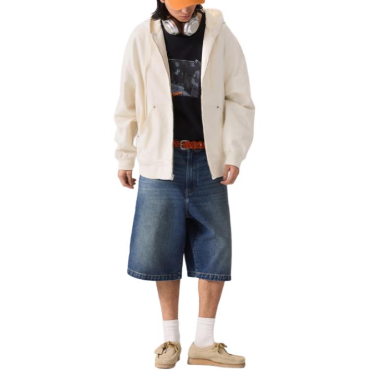 Levis Casual Comfortable Loose Solid Color Hooded Long Sleeve Denim Jacket Men jackets White 003L7-0000
