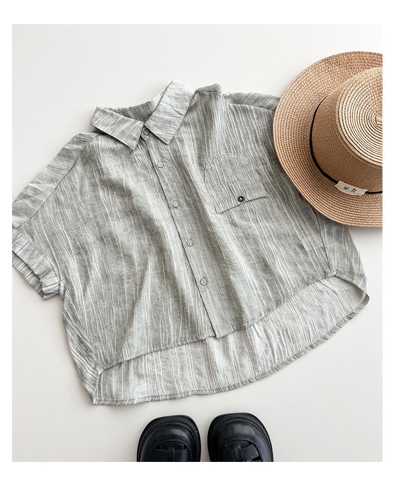 2026 Summer Striped Short-Sleeve Boys' Casual Loose Lapel Shirt Jacket
