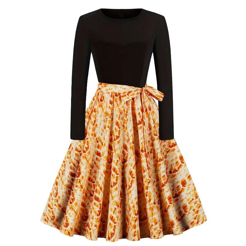 Autumn and Winter New Retro Women's Clothing Round Neck Long-sleeved Black Spelling Print Pendulum Dress