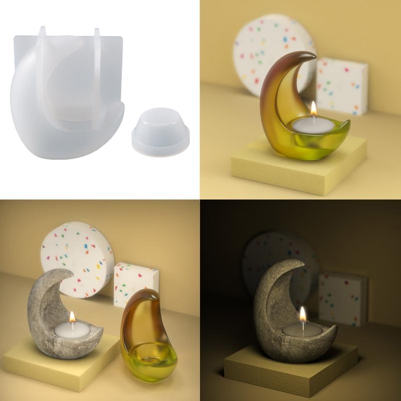 1 Set Moon Candle Holder Resin Molds Tray Silicone Molds for Resin Epoxy Casting Mold for DIY Candlestick Jewelry