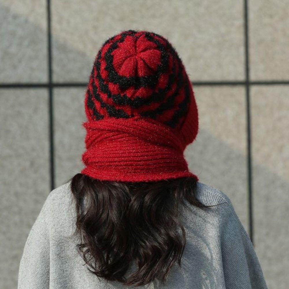 Thickened Knitted Hat Scarf Windproof Ear Protection Cap Casual Beanie Hat for Women