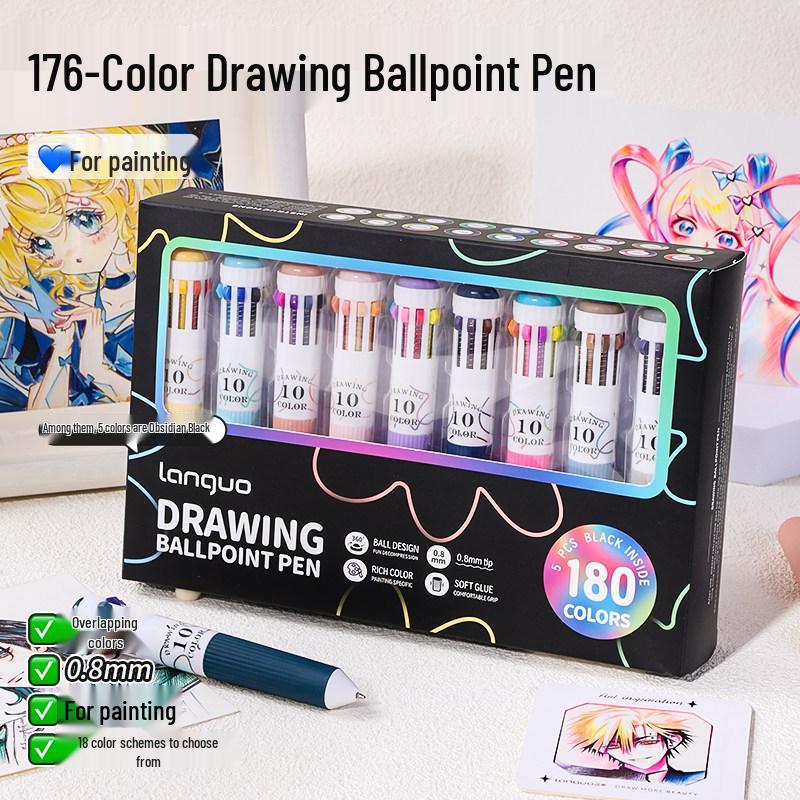 Blue Fruit 10-Color Quick-Dry Ballpoint and Marker Pen Set for Creative Drawing and Painting