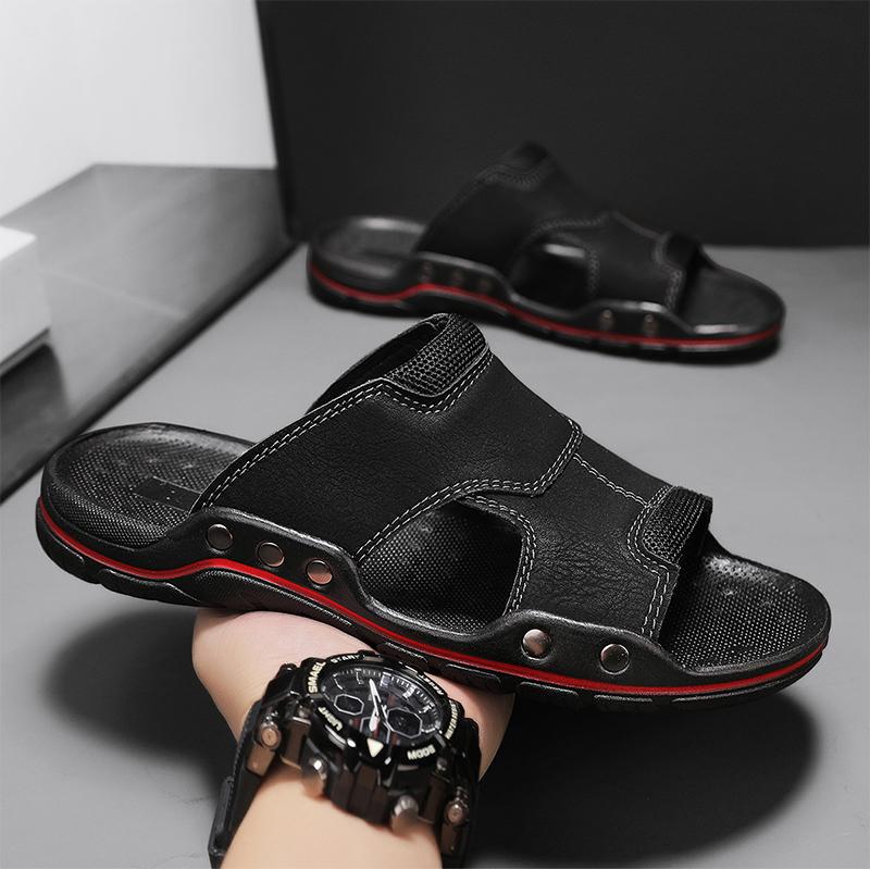 Fashion Leisure Walk Summer Sandals Open-toe Mens Leather Slippers Classic Half Shoes Outdoor Beach Rubber Flip Flops Trekking Sandals