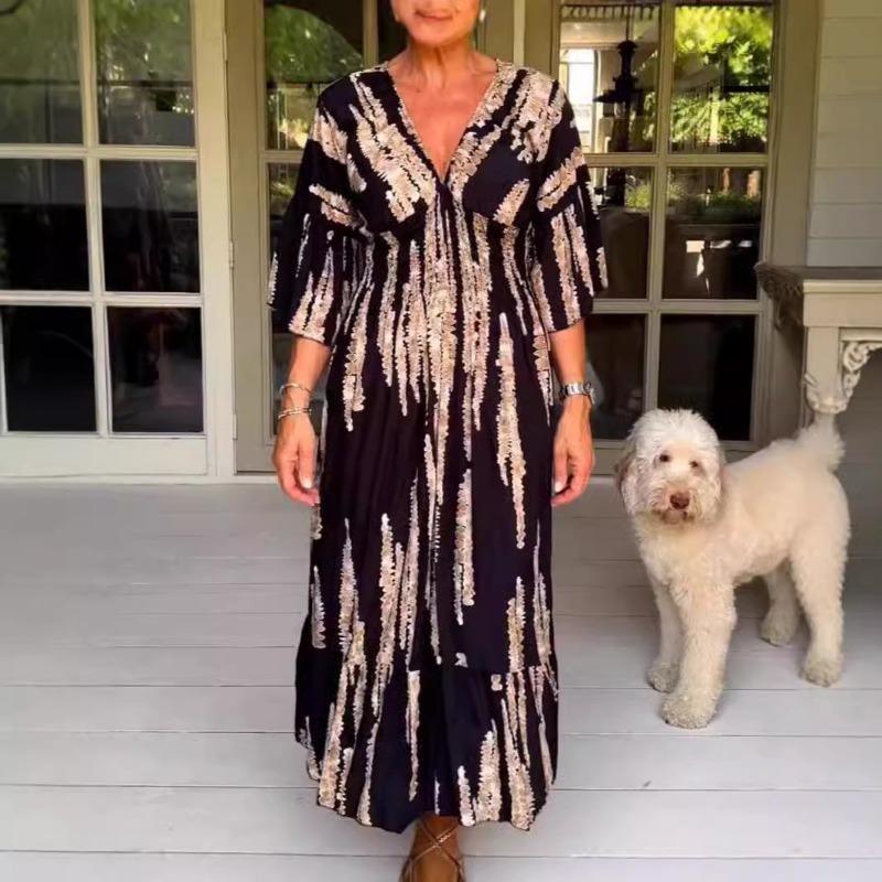Summer Fashion V-neck Dress Women's Printed Dress Fashionable and Elegant Dress