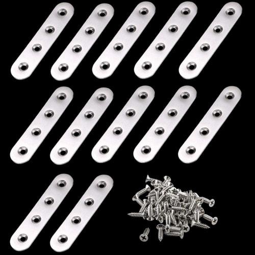 BESTU Stainless Steel Straight Plates, 12-Piece Set, 78 X 18 X 2mm, Flat Plates, Furniture Fixing Plates, Brackets, Screws Included