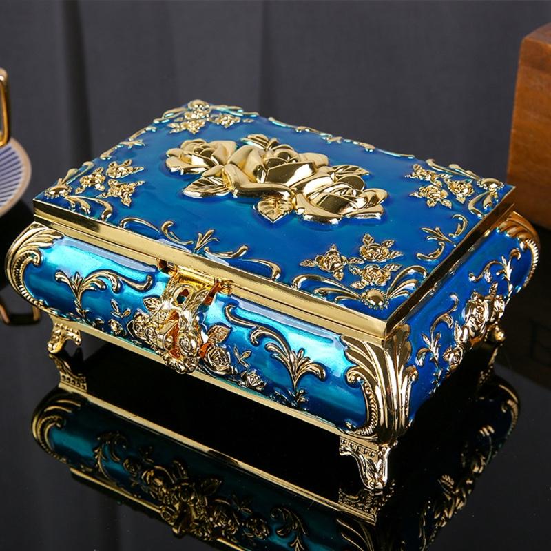 Vintage Metal Jewelry Box Trinket Storage Box for Rings Earrings Necklace Treasure Chest Organizer Antique Keepsake Gift