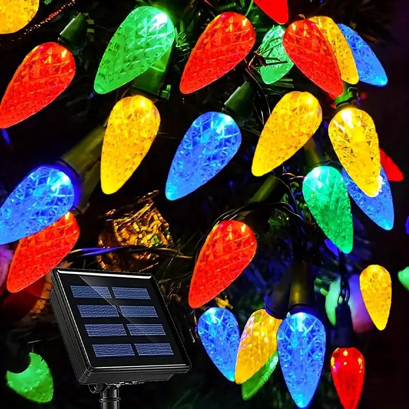 

1 шт. 50 светодиодных солнечных гирлянд в виде клубники, 7 м/275,59 дюймов, уличные садовые светильники, 8 режимов освещения для спальни, двора, сада, свадьбы