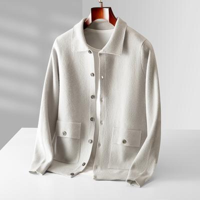 Autumn and Winter Cashmere Cardigan Men's POLO Collar Coat Knitted Baseball Uniform Jacket Bottoming Wool Sweater