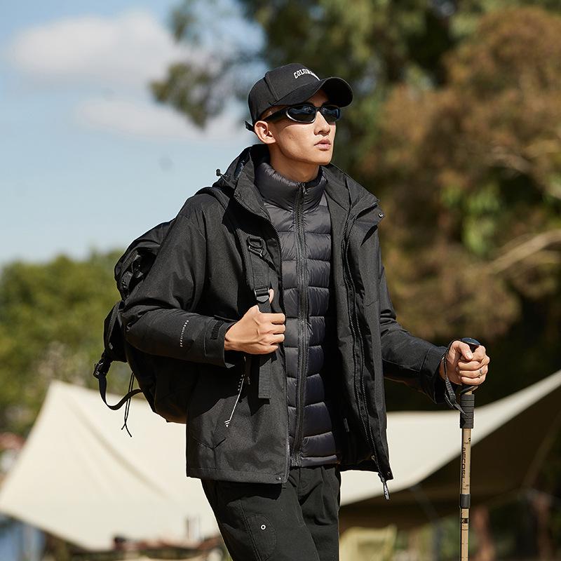 

Men s & Women s Three-in-One Windproof Jacket: Detachable Down Cotton, Warm Outdoor Mountaineering Set for Autumn & Winter XL