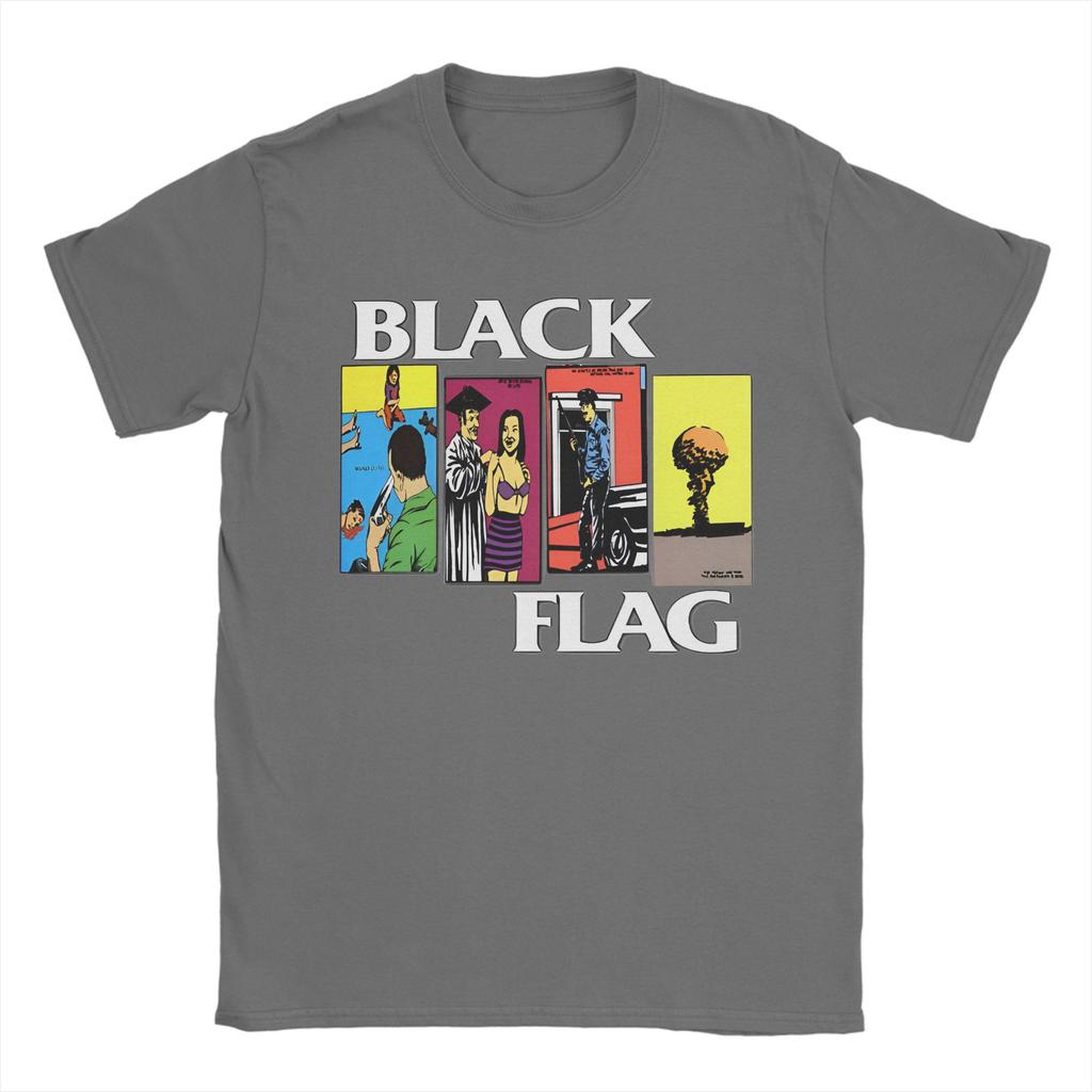Comics Punk Rock Band T Shirt Men's Cotton Tops Shirts Funny Black Flag O-neck Short Sleeve