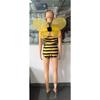 Women Bumble Bee Costume Striped Bodycon Mini Tube Dress With Wings Halloween Carnival Night Club Fancy Dress Cosplay Outfit