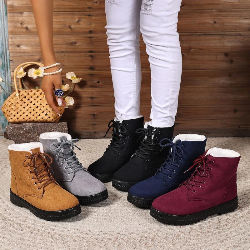 Winter Women's Boots Fashion High Top Cotton Shoes Plush Warm Snow Boots Lace Up Women Ankle Boots Non Slip Platform Boot Botas