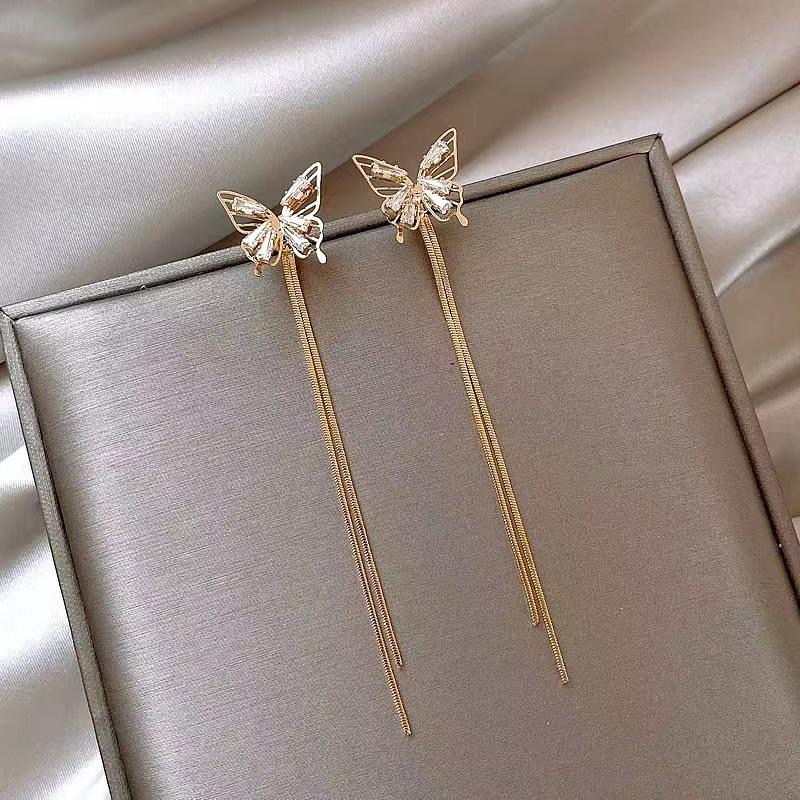 2024 Hot Style Long Tassel Butterfly Stud Earrings for Women - High-End Light Luxury