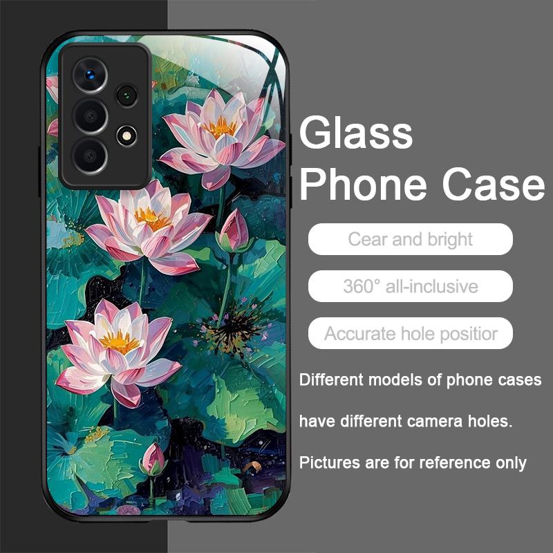 

Retro Oil Painting Lotus Flower Pattern Tempered Glass Phone Case for Samsung Galaxy S26 S25 Ultra S24 S23 Plus S22 S21 FE Cover Galaxy Note10