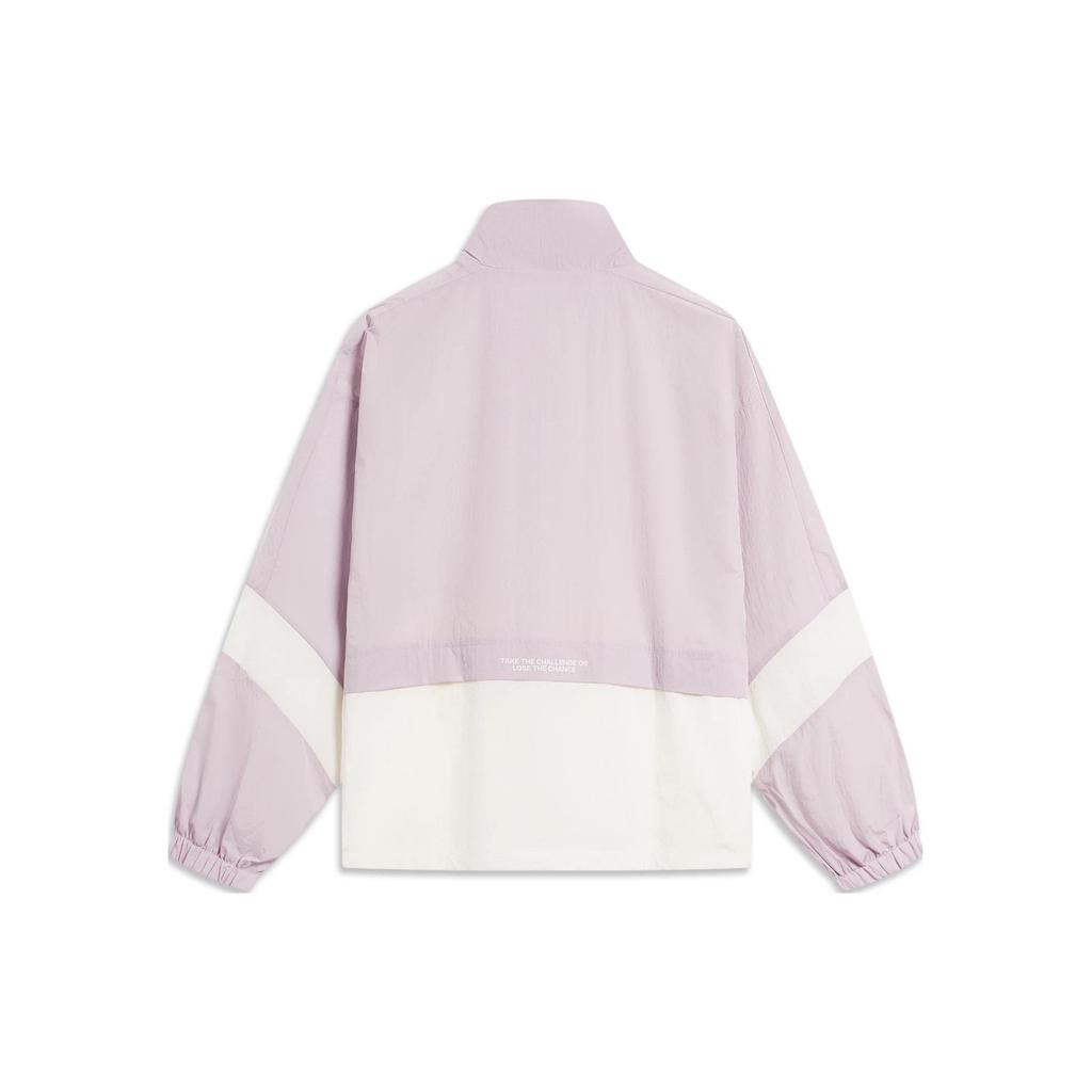 Li-Ning Color Block Stand Collar Loose Sports Jacket Women Jacket Silk-Purple Cream-White AFDT880-2