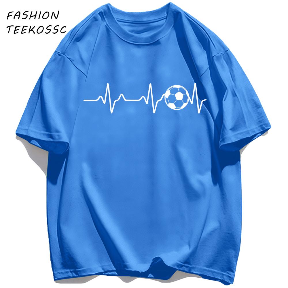 Football Electrocardiogram Print Men T Shirt Crewneck Summer TShirt Casual Loose Clothes Unisex AllMatch Cotton Sportswear