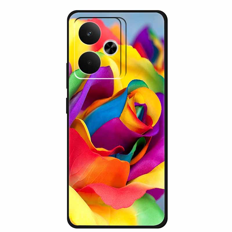 Phone Case For Realme GT 7T Case Flowers Soft Black Silicone Back Cover For Realme 14 5G 15 Pro GT7 Case Shockproof Coque Fundas