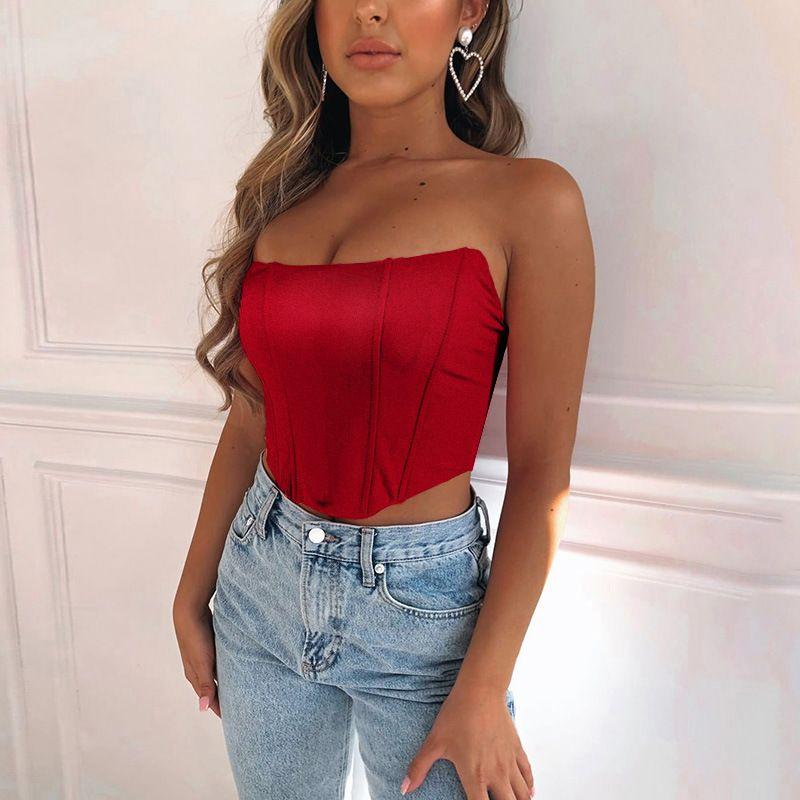 Fashion Sexy Style Waist Trimming Short Fishbone Tube Top Tops Women's Inner Match Sexy Backless Wrap Chest Vest Waist Corset