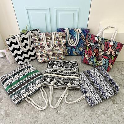 Printed Thick Rope Canvas Bag Large Capacity Women's Shoulder Bag New Fashion Printed Tote Bag