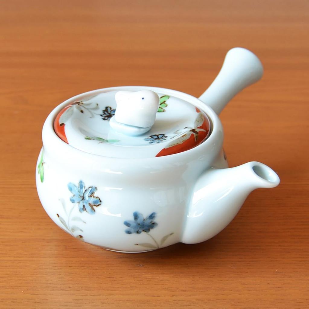 Cute ceramic made in featuring a colorful rabbit flower design and a stainless steel tea Arita-yaki teapot, 270ml, Japan, strainer.