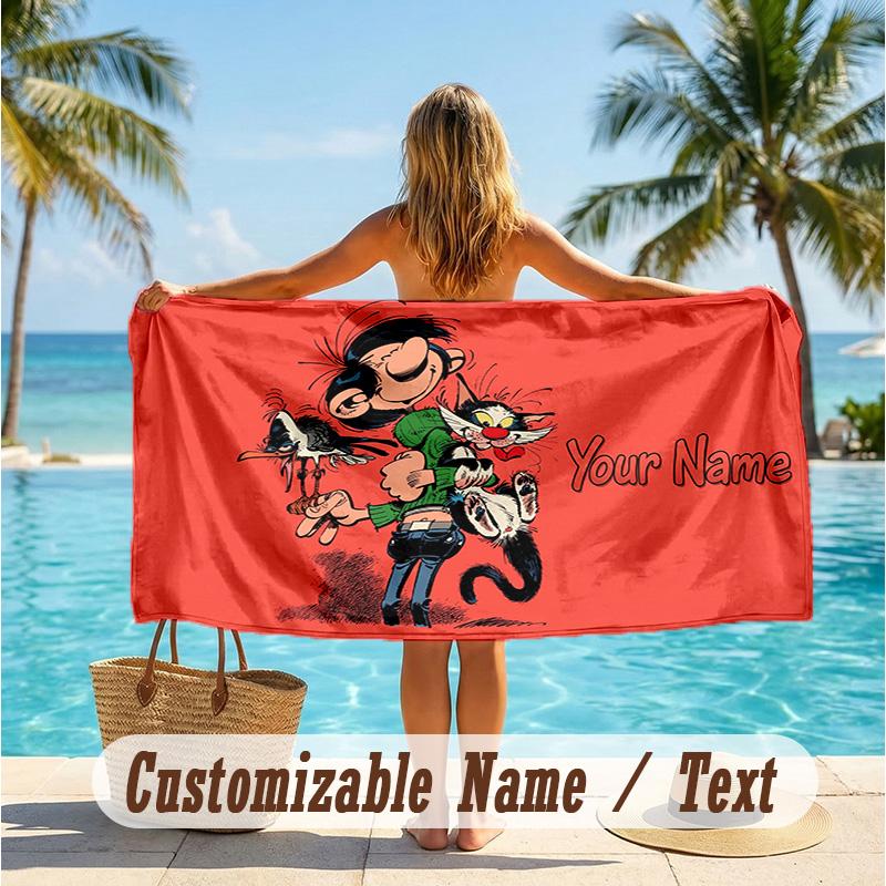 Custom Text Beach Towel, Soft Absorbent Swimming Multi-use TowelGaston Lagaffe