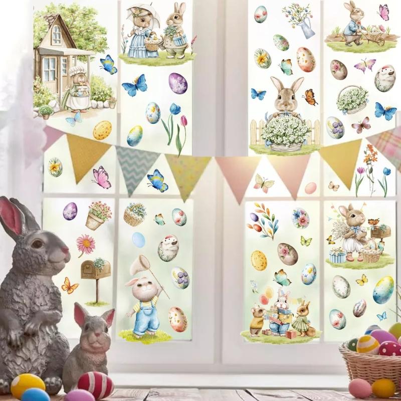 Spring Window Clings Easters Window Sticker Anticollision Window Clings Decal Large Easters Eggs Window Glass Decors