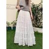 DIMANAF 2025 Summer Women New Skirts Vintage Elastic Pleated Layering Elegant White Long Skirts Lace High Waist