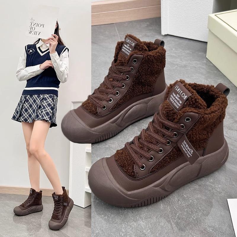 Mao Mao Shoes Platform High-top Shoes Short Boots Women's 2025 Autumn and Winter New Explosion Casual Height-increasing Lamb Cake Wool Velvet Cotto