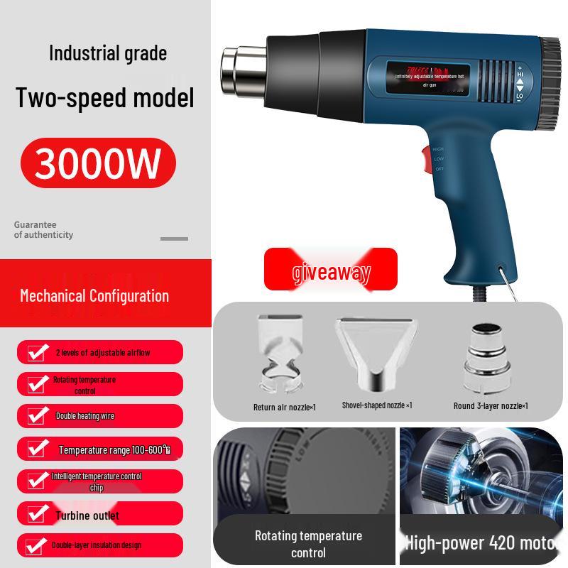 Industrial High-Power Hot Air Gun for Film Application, Seam Filling, Heat Shrink, and Hot Melt with Powerful Heating.