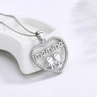 S925 Sterling Silver Necklace Pendant Fashion Classic Heart Pendant Mother Inlaid Zircon Parent-child Commemorative Jewelry