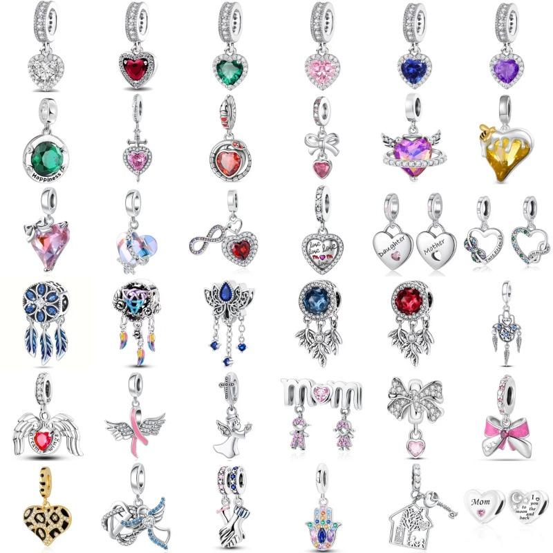 New Copper Shining Colorful Zircon Love Bow Fitting Charm Pendant Fit For Original Bracelet Diy Girls' Jewelry Love Gift