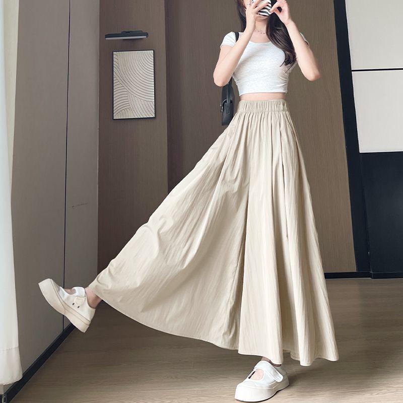 Black Yamamoto High Waist Culottes with Pockets - Women's Plus Size Loose Slimming Wide Leg Skirt Pants