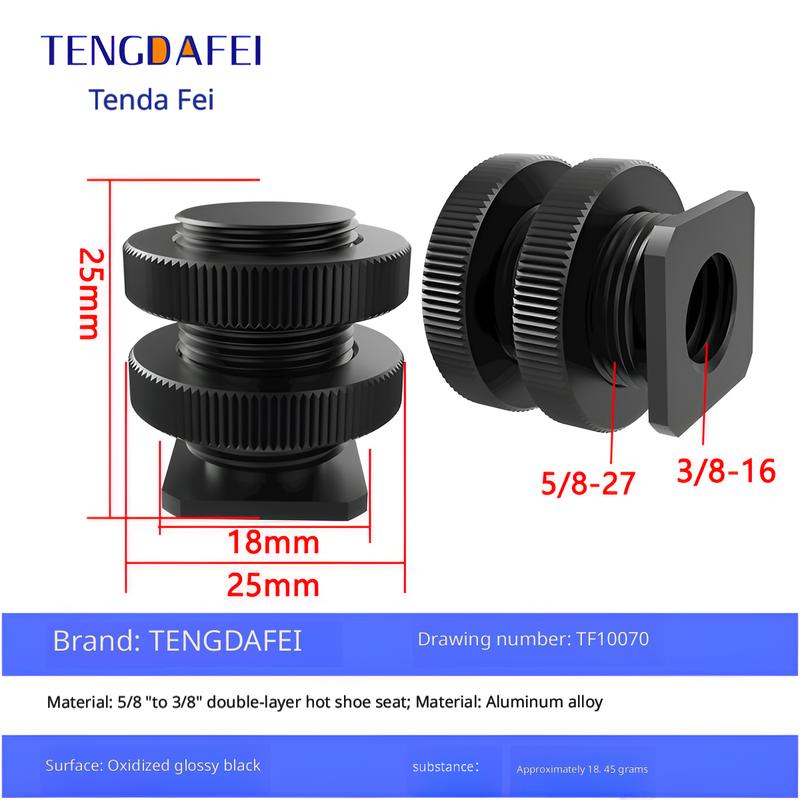 1/4 Camera Hot Shoe Mount with 3/8 Cold Shoe Adapter, 5/8 Adapter Base & Tripod Head Extension Screw for Flash Stand Base