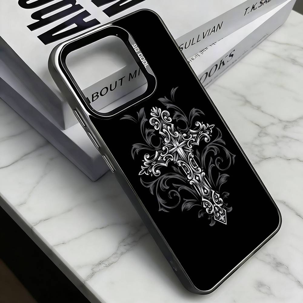 

Cross Emblem Phone Case For iPhone 17,16,15,14,13,12,11 Plus,Pro Max,XS,Colorful Silver Black Cover iPhone17promax