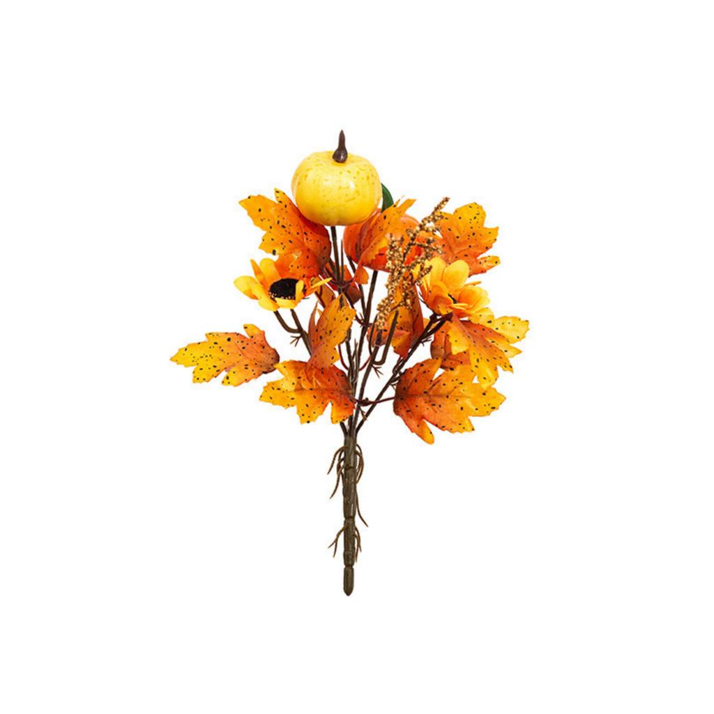 Artificial Maple Leaf Branch with Simulated Pumpkin and Dried Leaves for Autumn Table Centerpiece Arrangement 35cm Decorative Stem