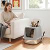 Large Stainless Steel Cat Litter Box, Hinged Lid, Metal Scoop, Deodorizing Bag, Light Gray