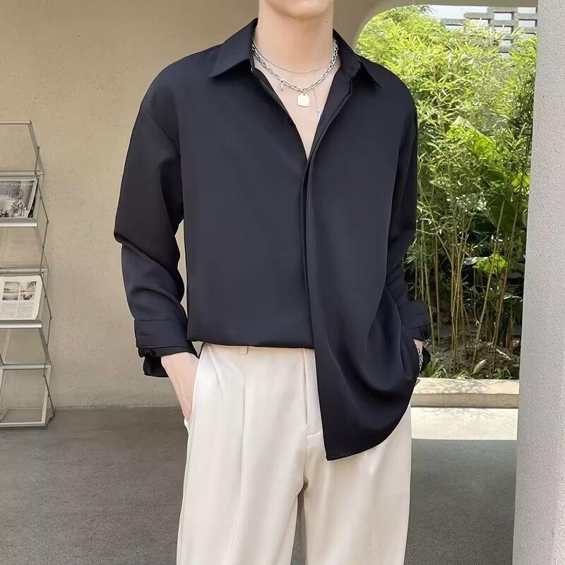 High End White Shirt Men'S Long Sleeved Spring Ice Feeling Light Mature Style Shirt Korean Version Trendy Handsome On Clothes Men
