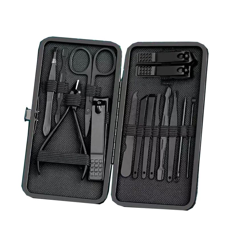 18-Piece Black Manicure Set: Nail Clippers & Art Tools