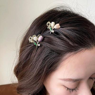 Petite pince à cheveux tulipe fleur Grace Shark Clip coiffure Vintage queue de cheval pince à cheveux tendance pince à cheveux douce pour filles bijoux de cheveux