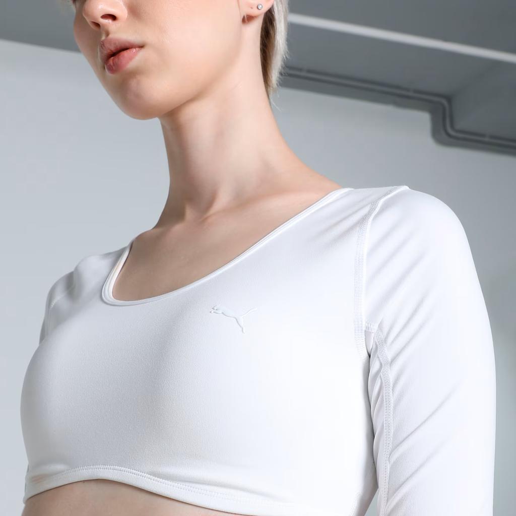 Puma X Pamela Reif Kollaboration FW24 Komfortabel Modisch Vielseitig Langärmliges Cropped Top Damen Tops Weiß 526818-02
