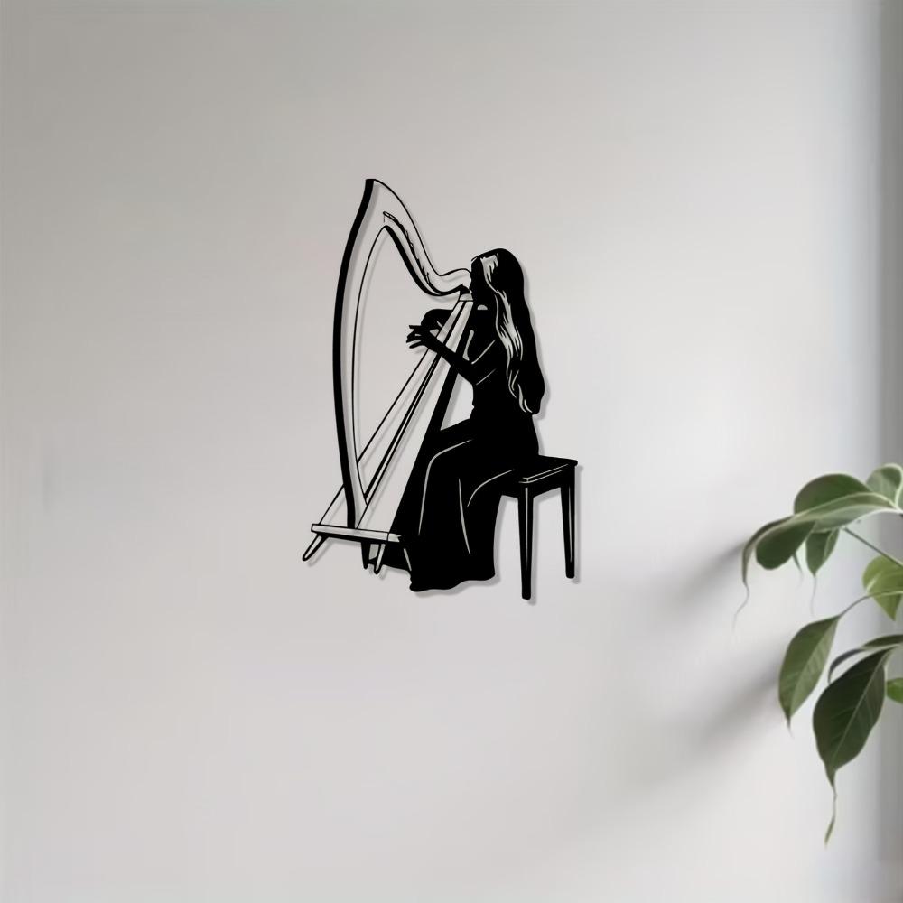 1pc Iron Harpist Wall Art, Rustproof Metal Sculpture for Living Room Garden Fence, Music Lover Gift, New Year Valentine Indoor Outdoor Decor