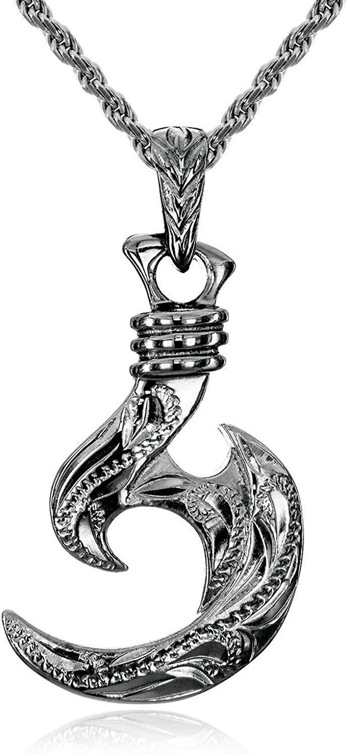 

Hawaiian Jewelry Fishhook Pendant Necklace Silver 925 Rope Chain [Leilani] Men s (With 55cm)