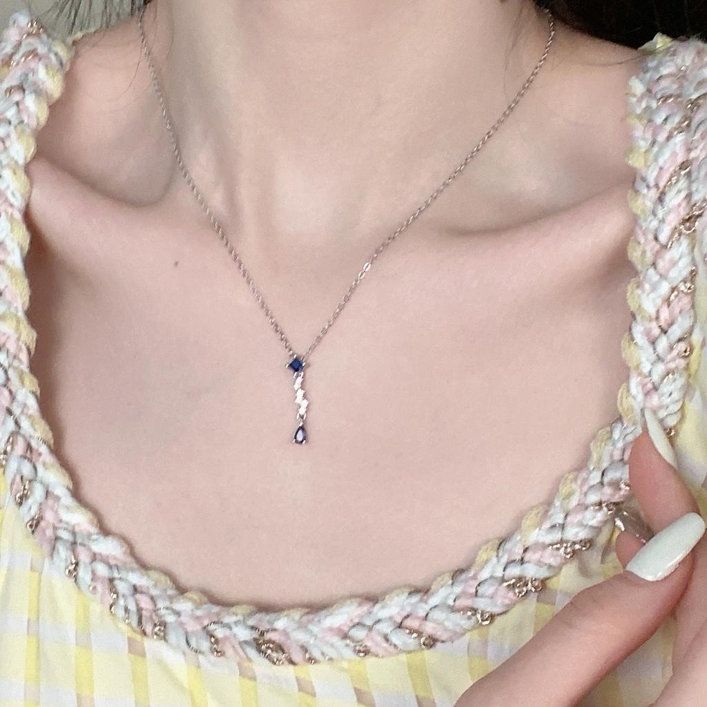 French blue water drop zircon pendant necklace women's cold feeling exquisite titanium steel clavicle chain