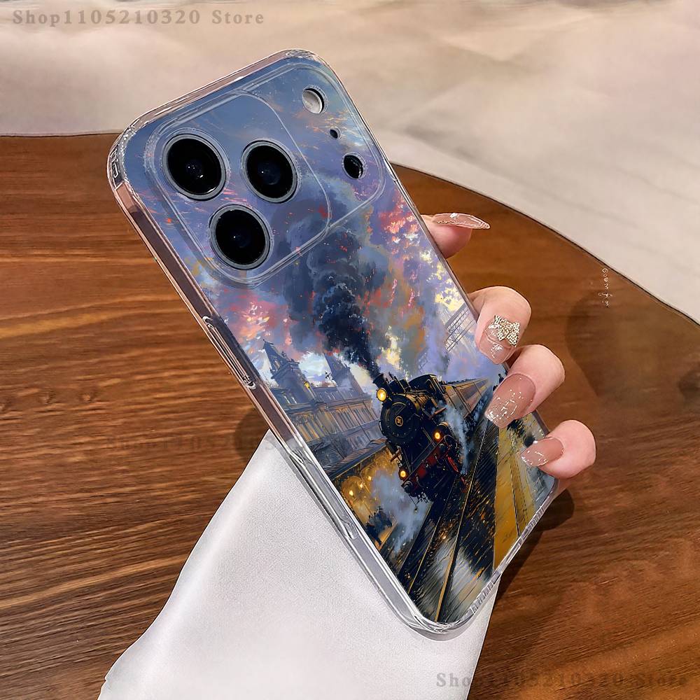 Classic Steam Train Railway Phone Case iPhone17 16 15 14 13 12 11 Pro Max Plus Mini Clear Full Back Cover Silicone Soft Shell