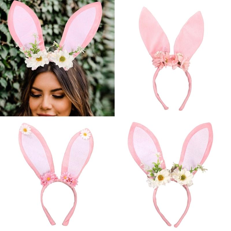 Roleplay Bunnies Girl Headband with Flower Designs Anime Headband Easter Cosplay Headdress Festival Dressingup Accessory