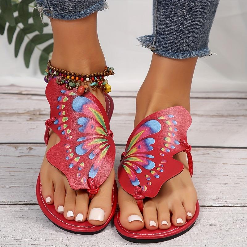 Stylish Women's Butterfly Print Slide Sandals | Faux Cover Upper & Rubber Sole | Versatile All-Season Footwear | Fashionable Clip Toe, Slip-On Flats